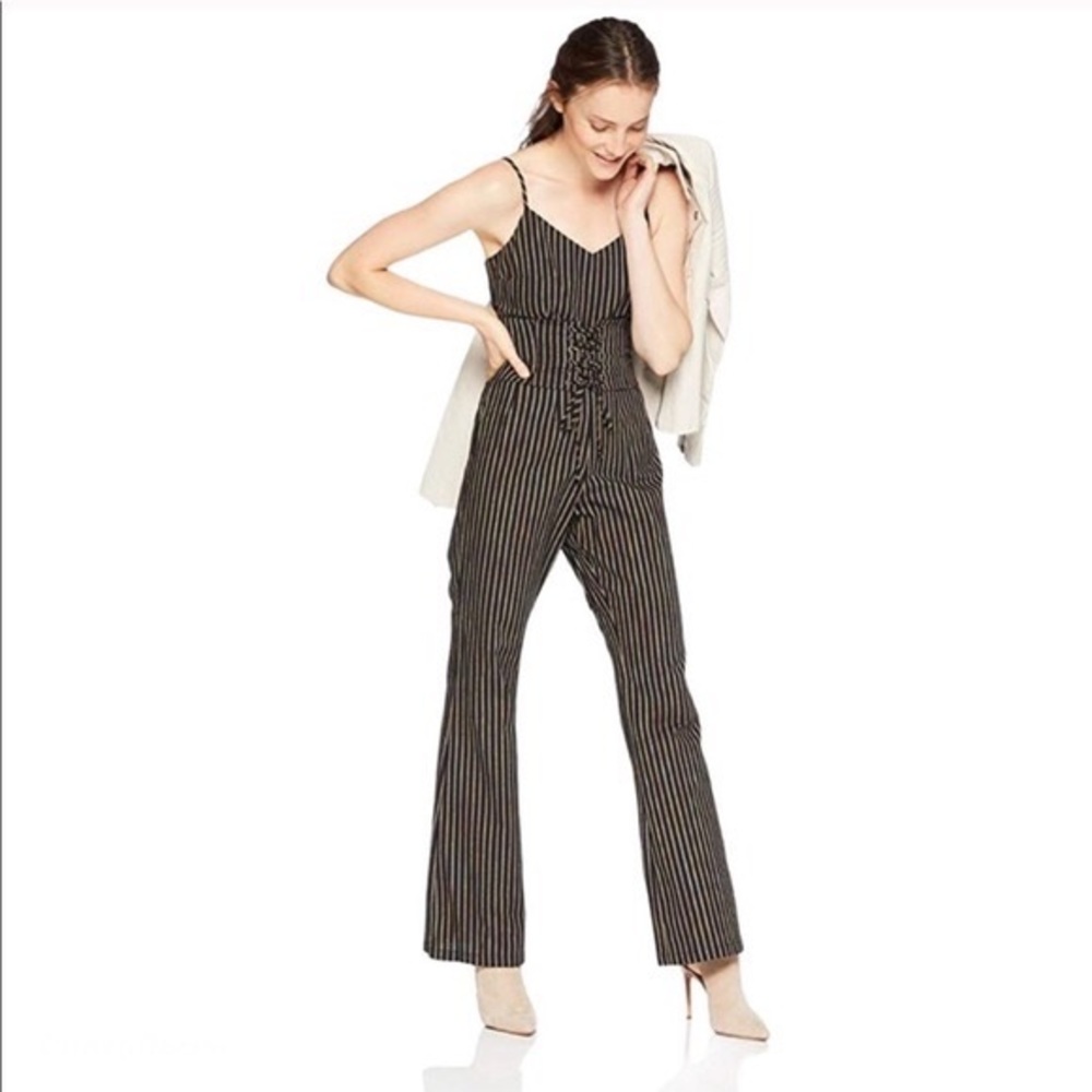 NWT✨Cupcakes & Cashmere Jaiden Pinstriped Spaghetti Strap Corset Jumpsuit Blk 6 - Picture 9 of 11
